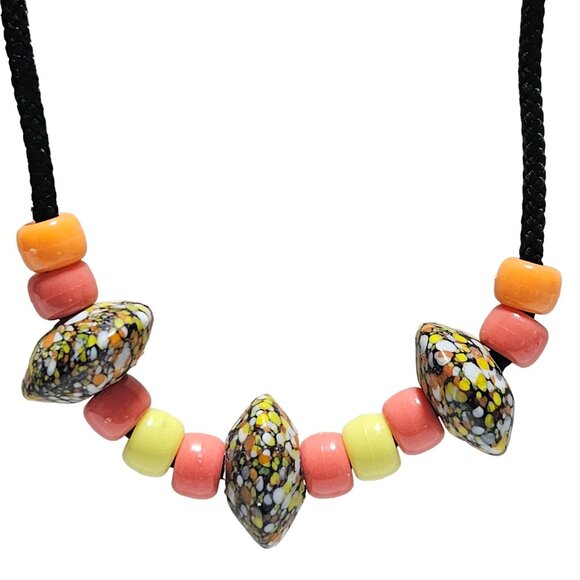 Handmade Boho Multicolor Beaded Black Cord Necklace Retro Jewelry Fashion Women - Picture 2 of 6